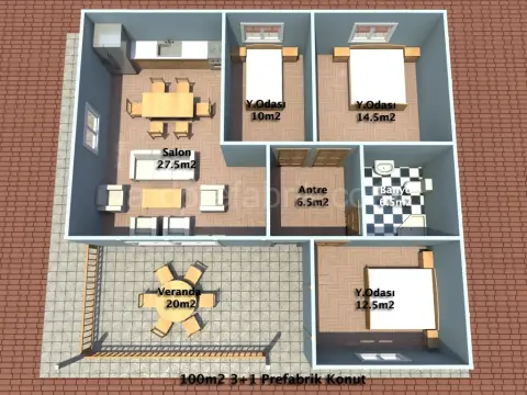 100 m2 Tek kat 3+1 Prefabrik EV görsel 3