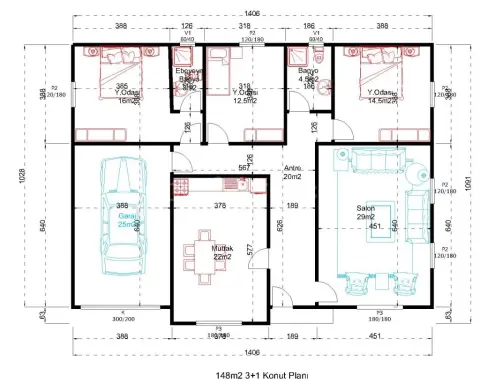 148 M2 TEK KAT GARAJLI PREFABRİK EV görsel 3