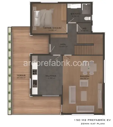 150 m2 çift kat prefabrik ev görsel 4