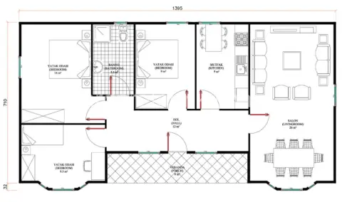 106 m2 Tek kat prefabrik ev görsel 3