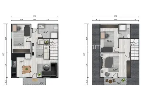 134 M2 ÇİFT (ÇATI KATLI)  PREFABRİK EV görsel 4