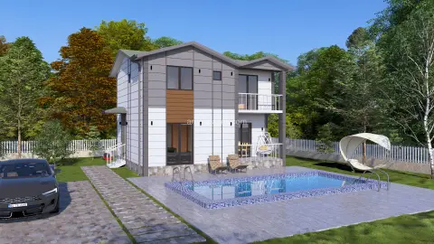 120 M2  4+1 İKİ KATLI HAVUZLU PREFABRİK EV görsel 3
