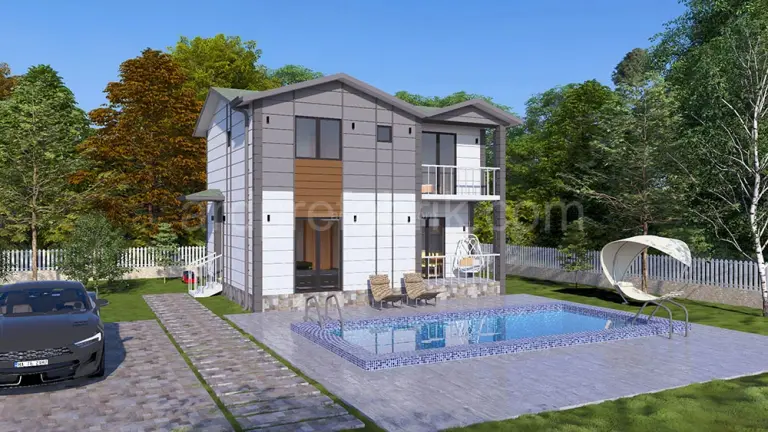 120 M2  4+1 İKİ KATLI HAVUZLU PREFABRİK EV